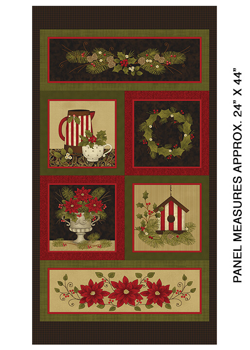 Christmas Fabric Bird Holly Poinsettia Winterberry Cotton Benartex 24″ Panel