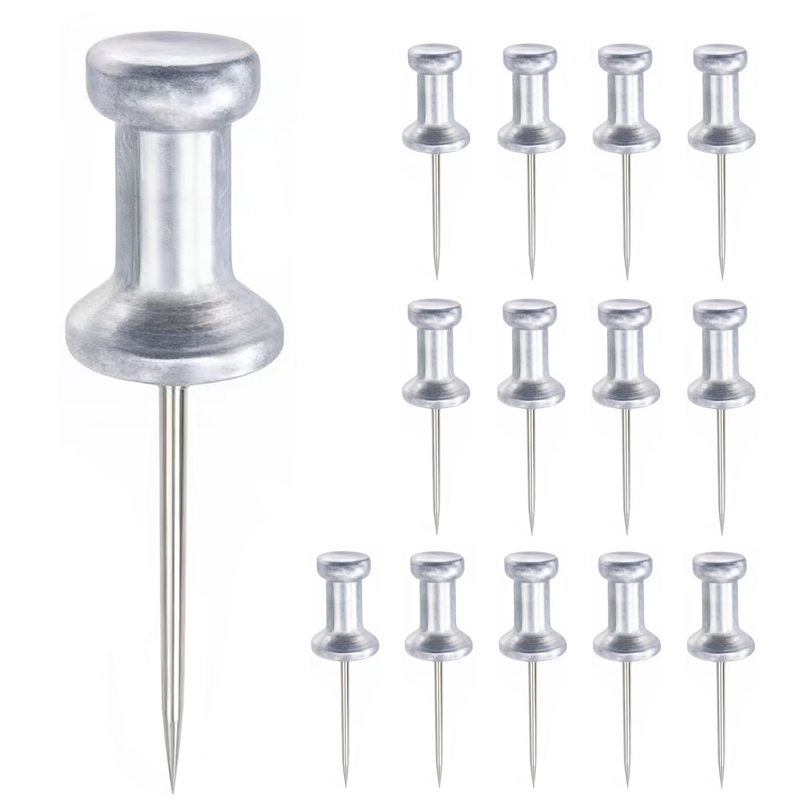 Premium Metal Push Pins 30 Pack – Aluminum Head Thumb Long, Sliver