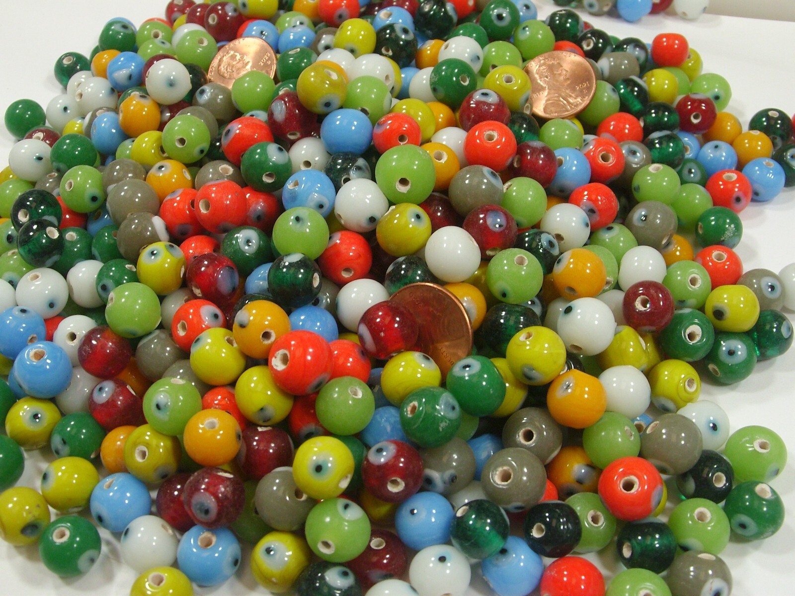 Two Pounds Multicolor Round India Handmade Evil Eye Glass Beads Bulk (RPC-15) ⭐