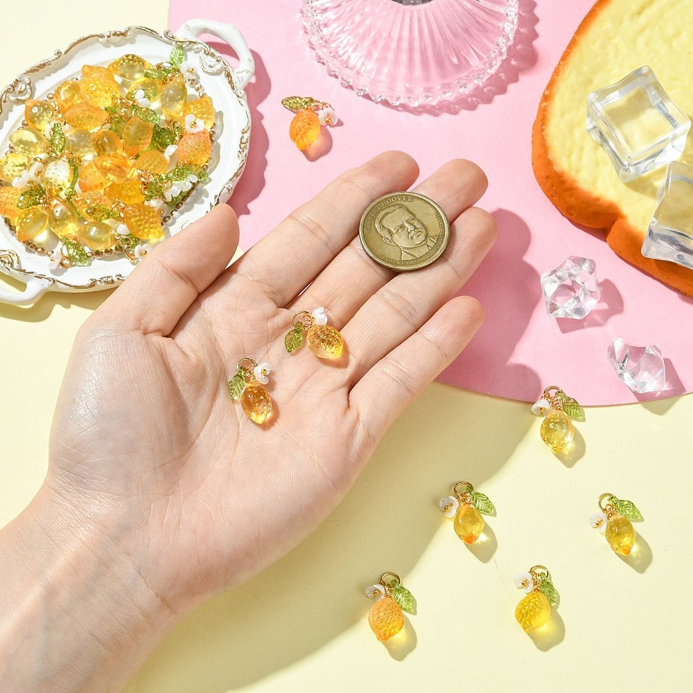 40pcs Glass Lemon Pendants 3D Imitation Fruit Dangle Charms for Jewelry DIY