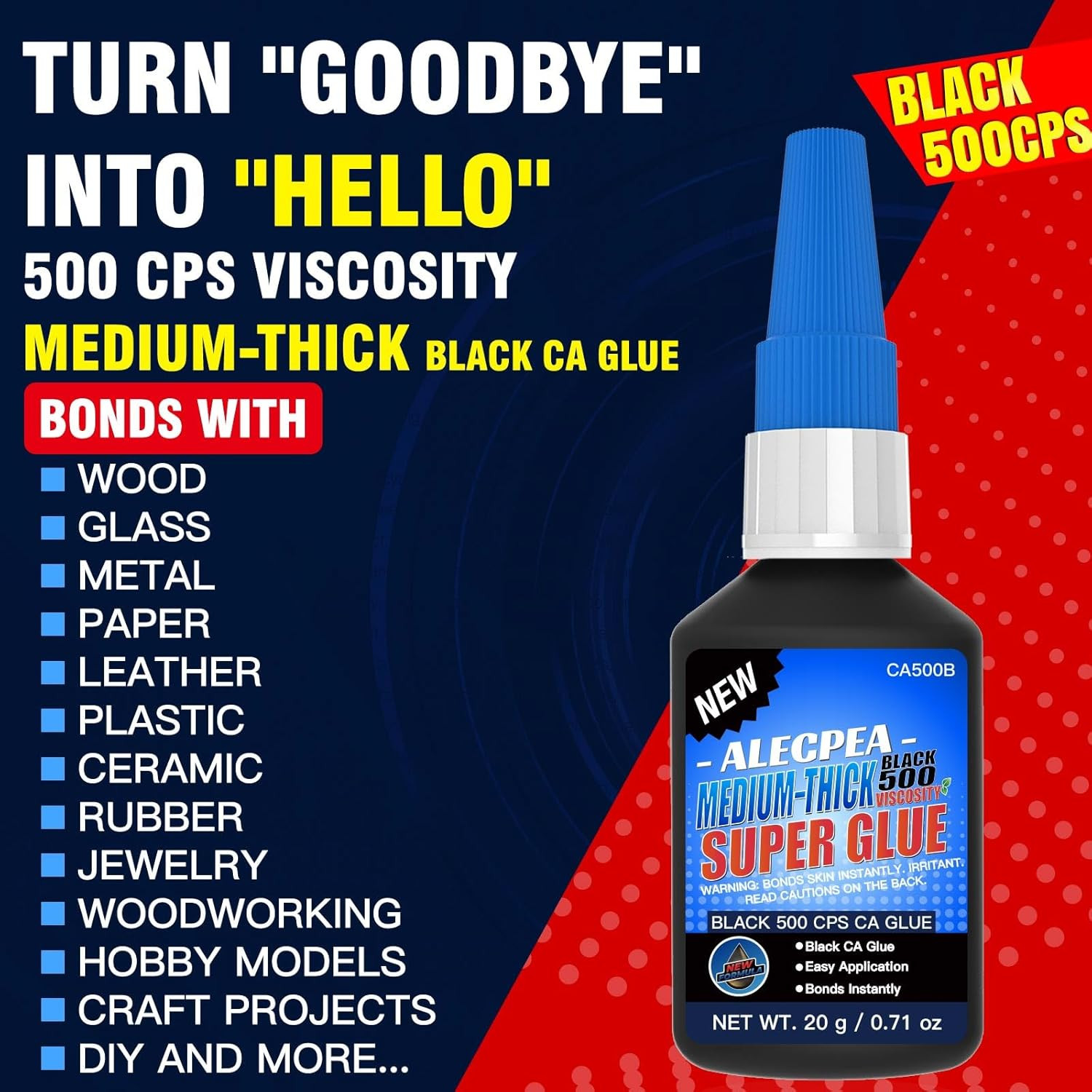 20g Black Medium-Thick CA Glue (150 CPS),Premium Cyanoacrylate Super Glue for…