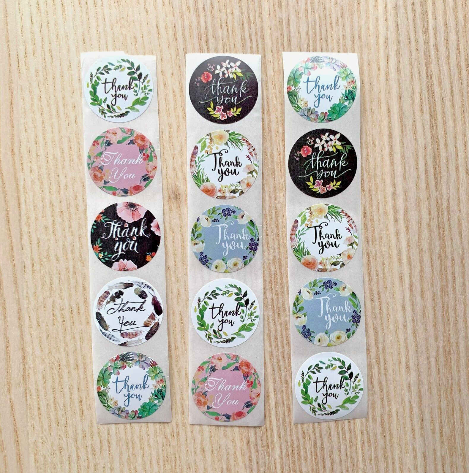 15Pcs Thank You Stickers Seal Labels Flower Craft Packaging Sticker Sealing