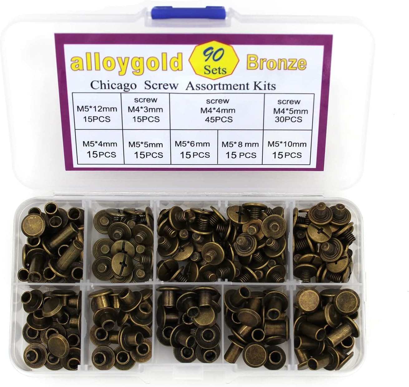 Leather Rivet Kit 90 Sets Bronze Chicago Screws Assorted Sizes for Craft Book…