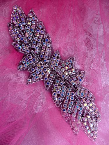 XR55 Black Backing Silver Beaded Aurora Borealis Crystal AB Rhinestone Applique