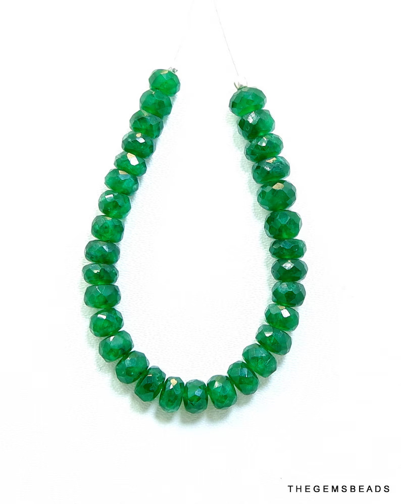 Faceted Emerald Rondelle Beads 4-5mm | 31 Dark Green Natural Gemstones