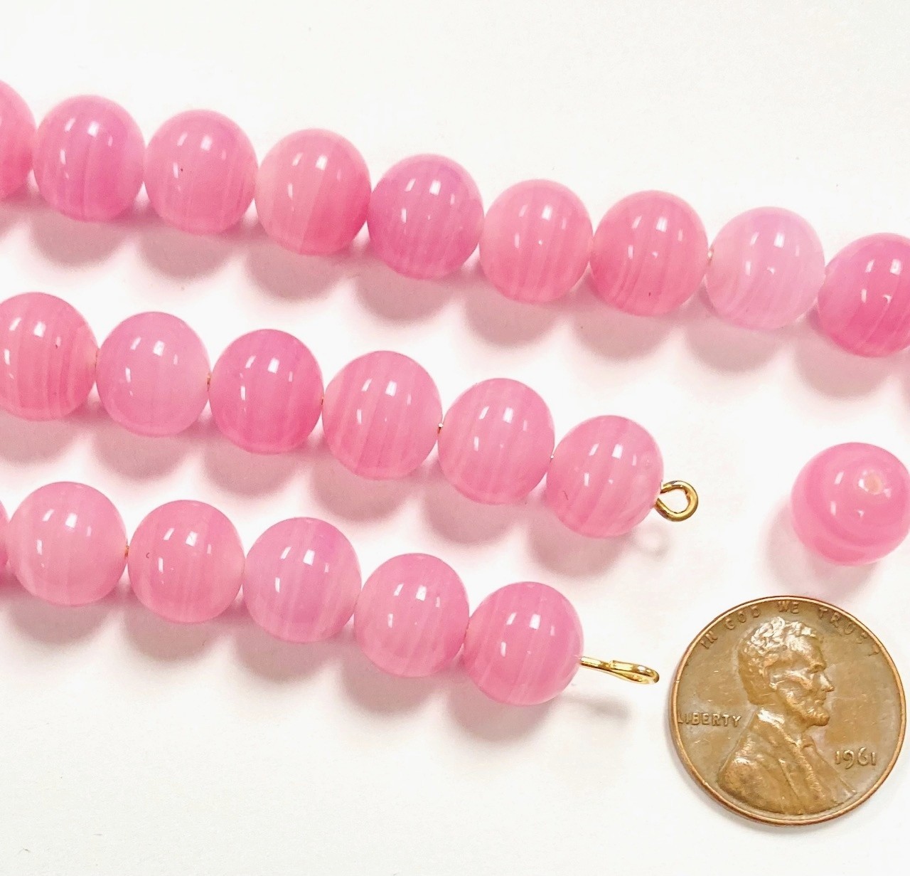 50 VINTAGE JAPANESE 1950’s CHERRY BRAND GLASS ROSE QUARTZ 10mm. ROUND BEADS 4594