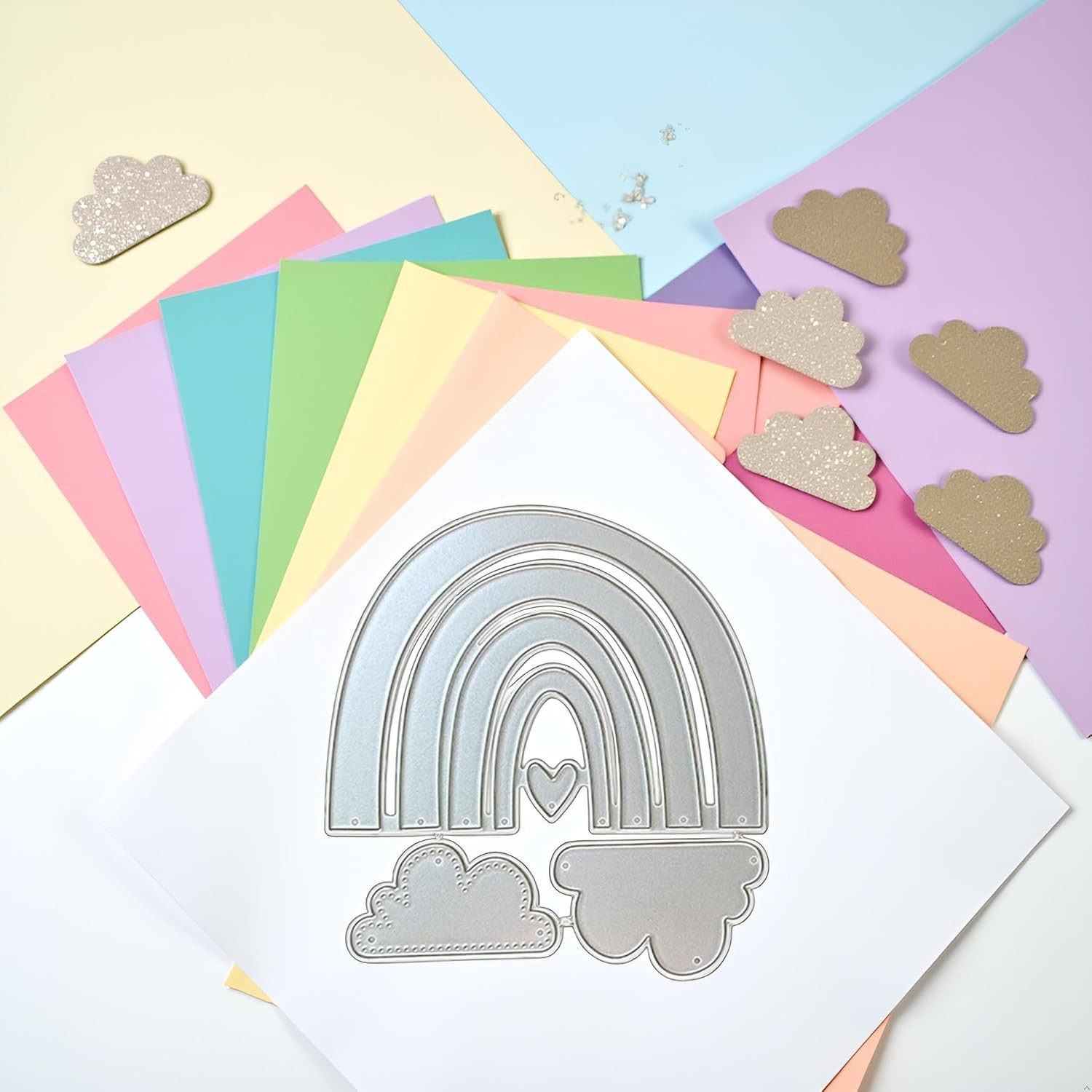 Silver Carbon Steel Cutting Die Metal Rainbow Cloud Love Heart Die Cut Mold Temp