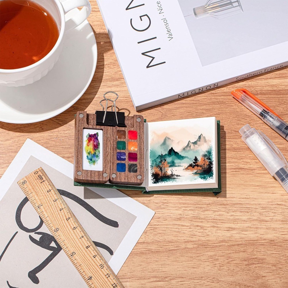 Mini Watercolor Paint Set Pocket Travel Water Color Set with 12 Color Sketchbook