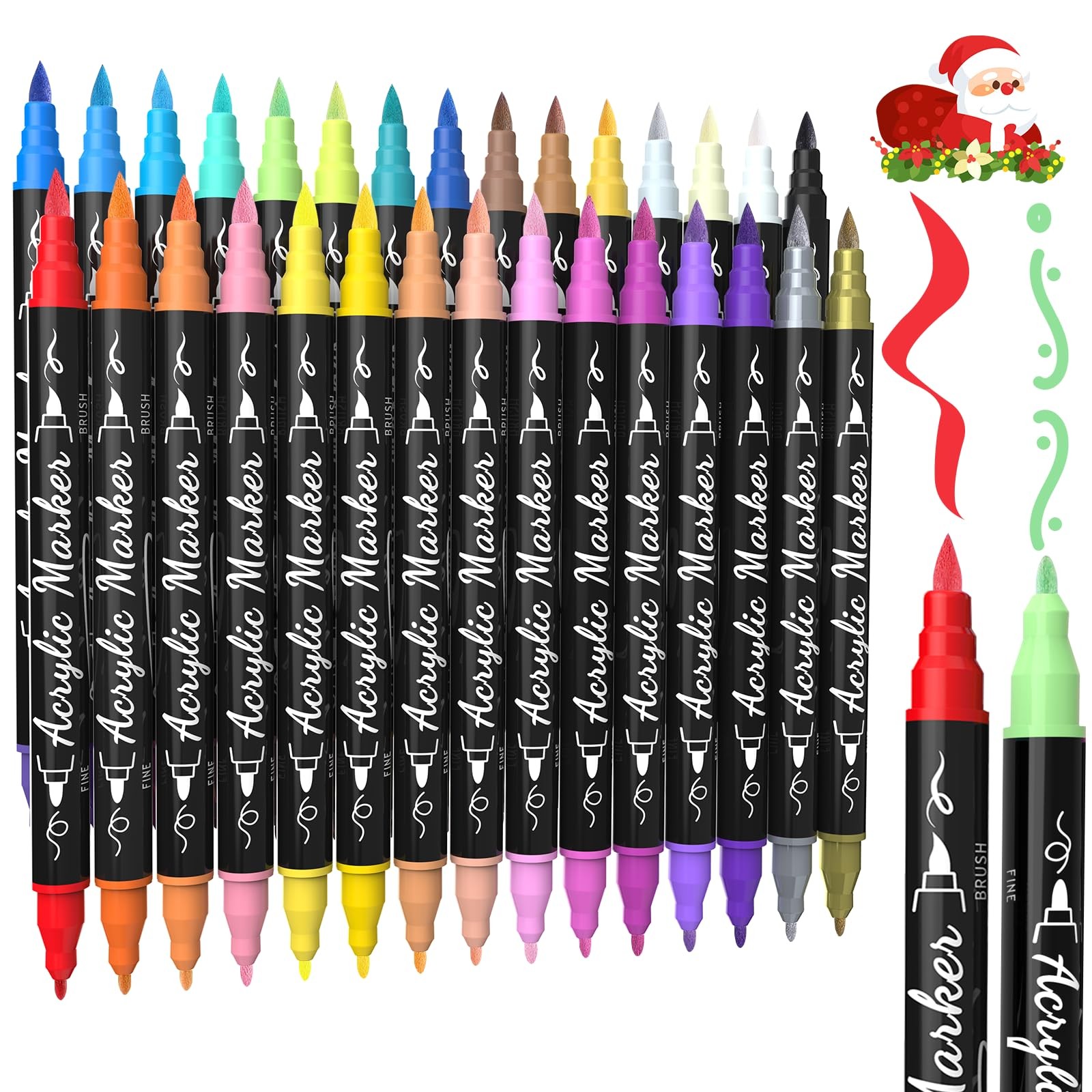 TOSHARE 30 Colors Dual Tip Acrylic Paint 1 Count (Pack of 30), Multicolor