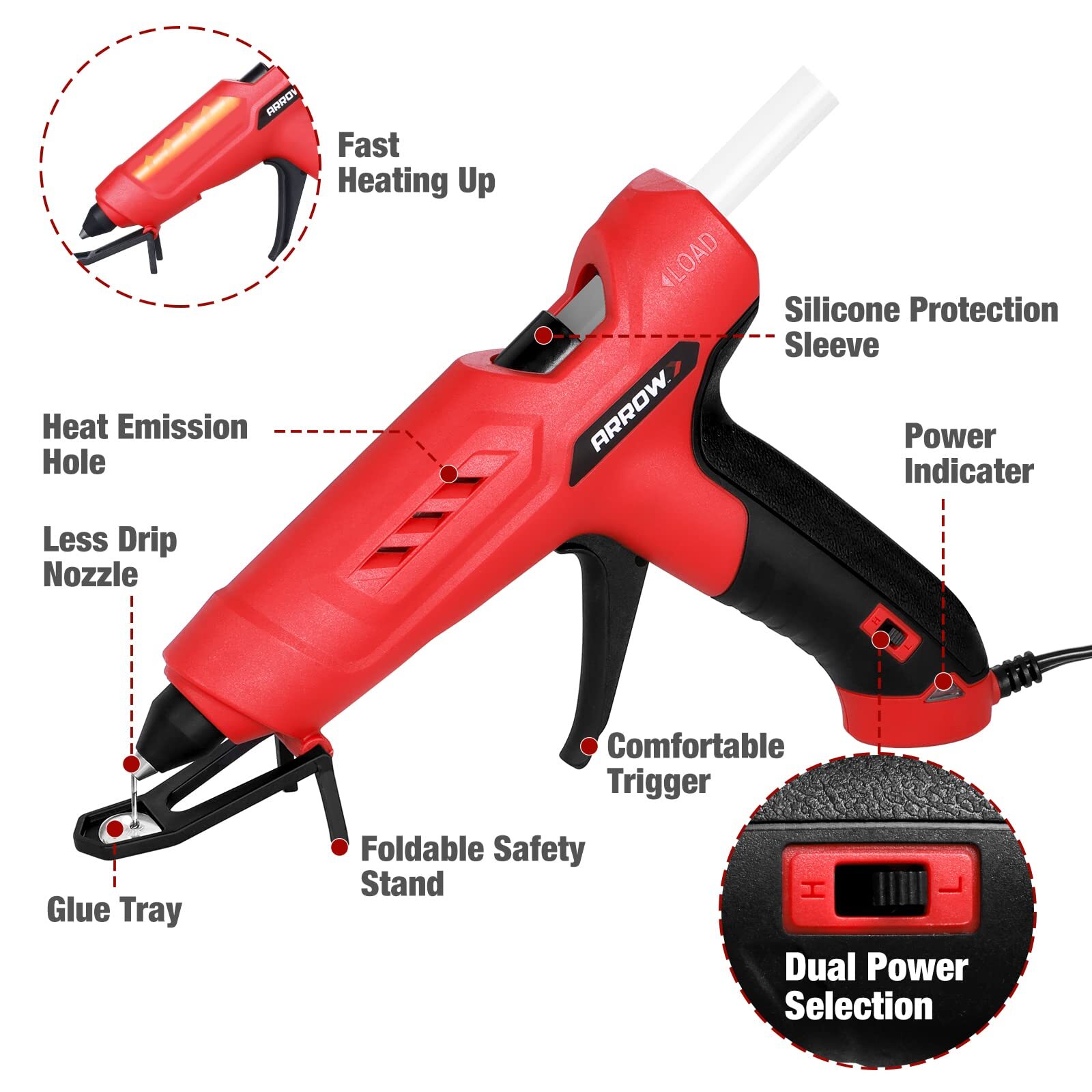 Arrow Heavy Duty Hot Glue Gun Kits w/12PC Glue Gun Sticks High/Low Temp Glue Gun