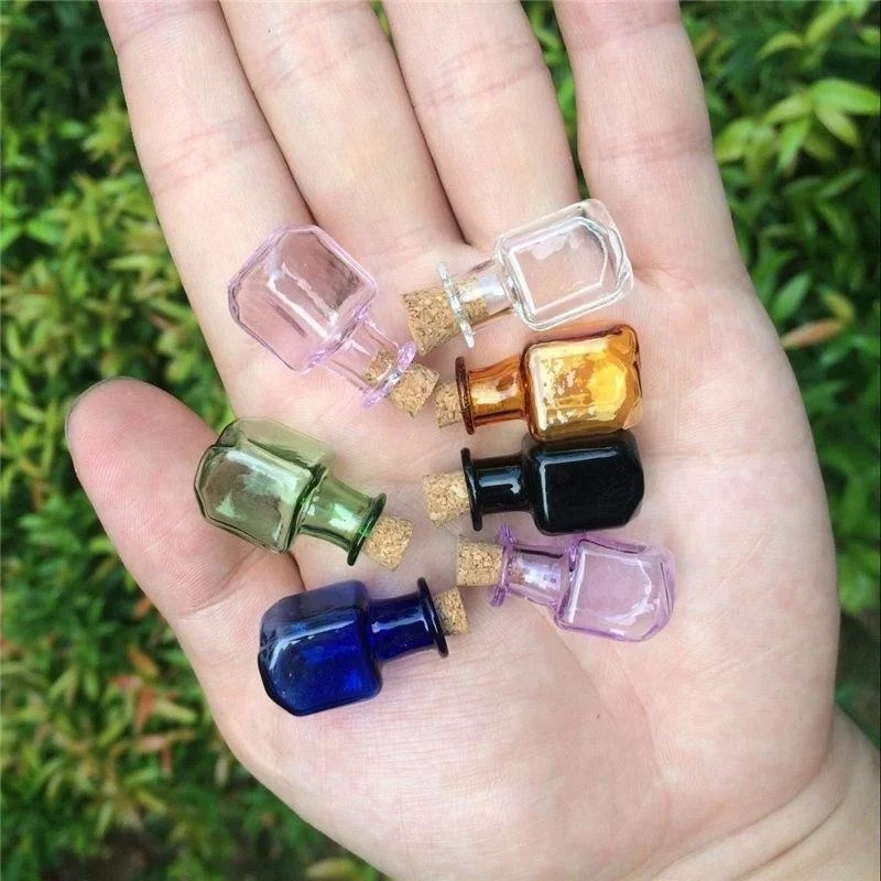 9PCS Small Bottles 1ml 13x18mm Clear Cork Vials Glass Bottles Wishing Bottle
