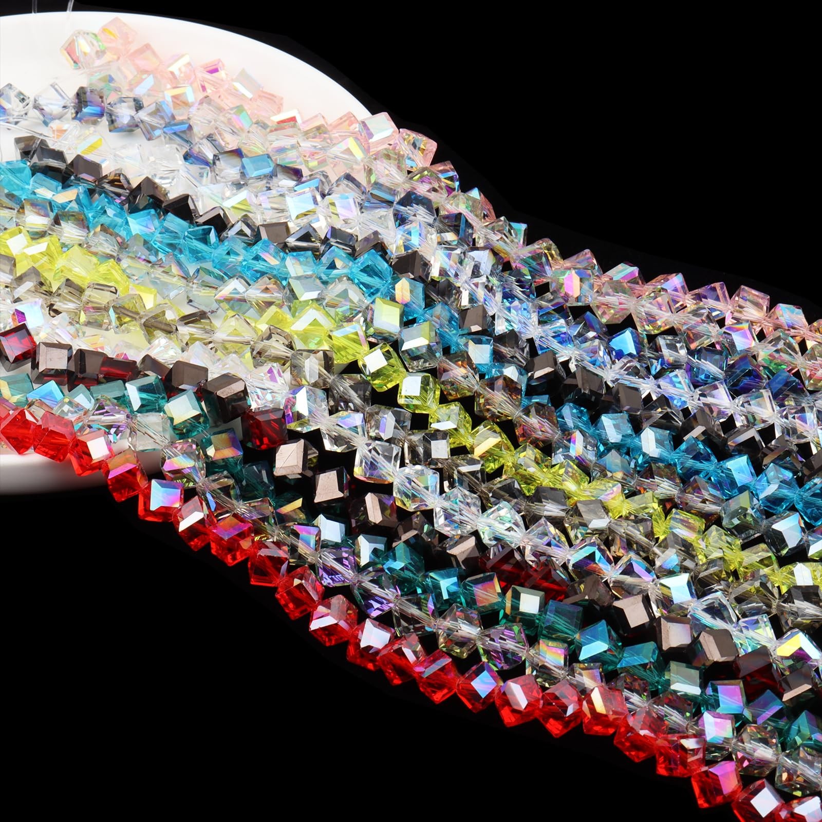 DIQIO 8mm Sparkle Cube Diagonal Crystal Beads (63-68pcs, Soft Pink AB)