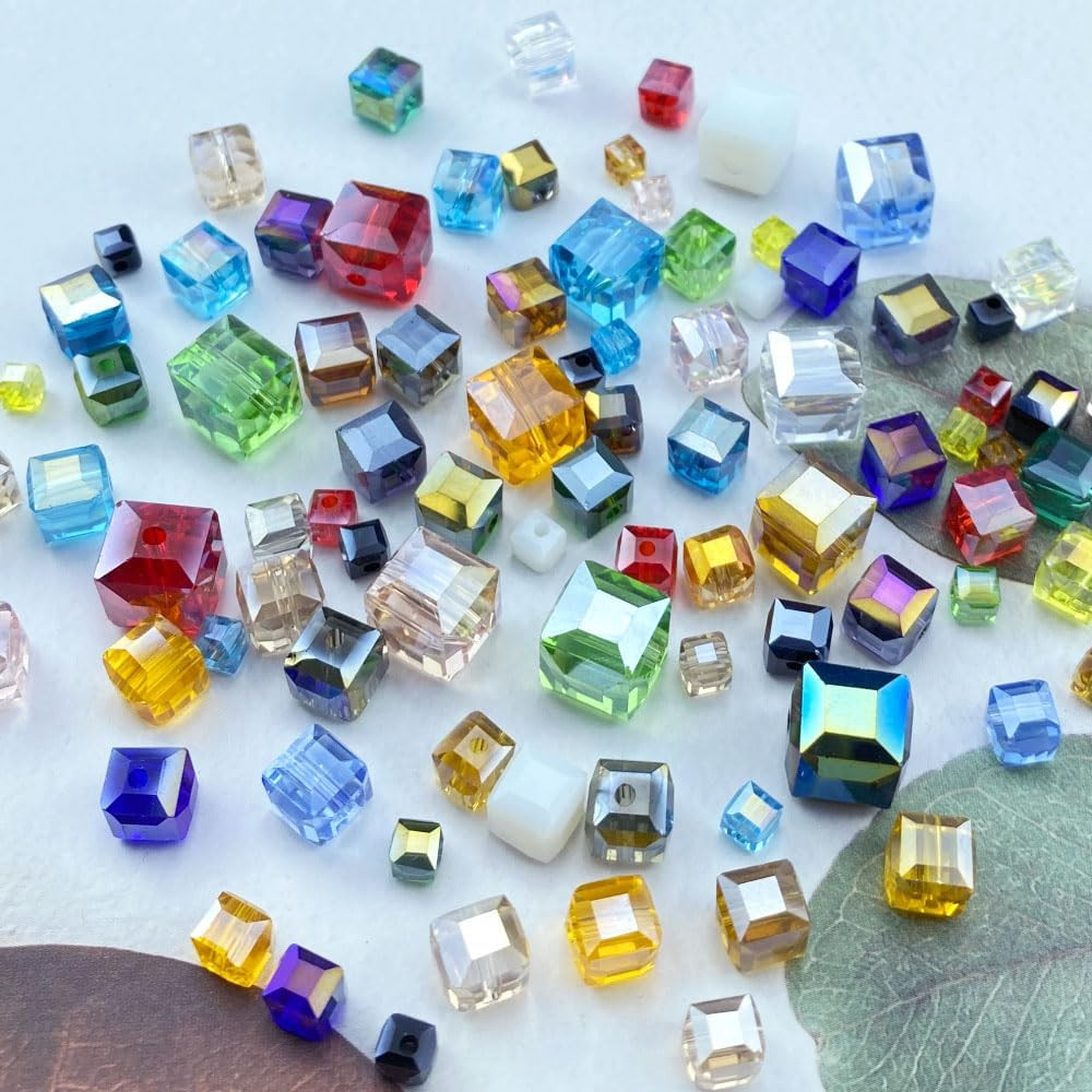 100pcs 6mm Crystal Glass Beads Cube Shape Loose Square Spacer Beads AB Color Cra