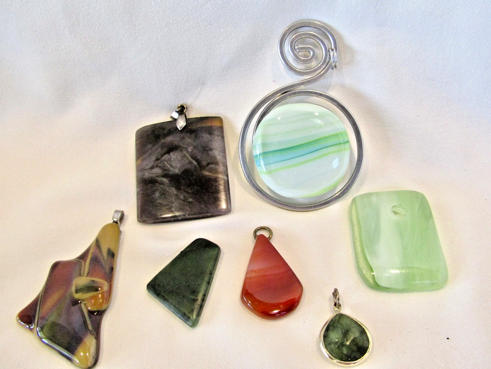 Beads for Jewelry Making – Set of 7 Pendants in Various Natural Stone – Lovely!