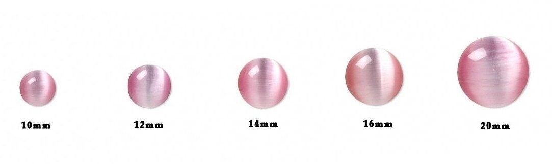 Cabochon, Cat’s Eye Glass Fiber Optic Flat Back 10mm to 20mm Calibrated Rounds
