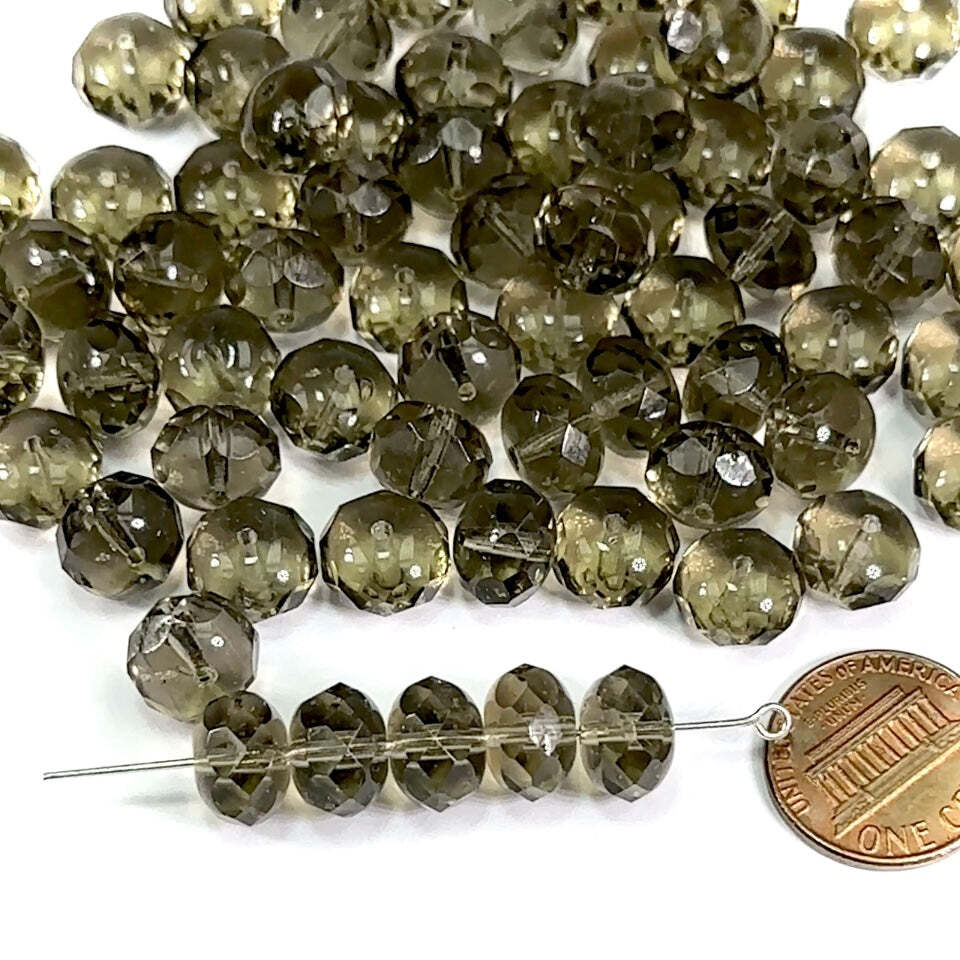 Czech Faceted Glass Doughnut FP Rondelle Spacer Beads 11mm Black Diamond 12pcs