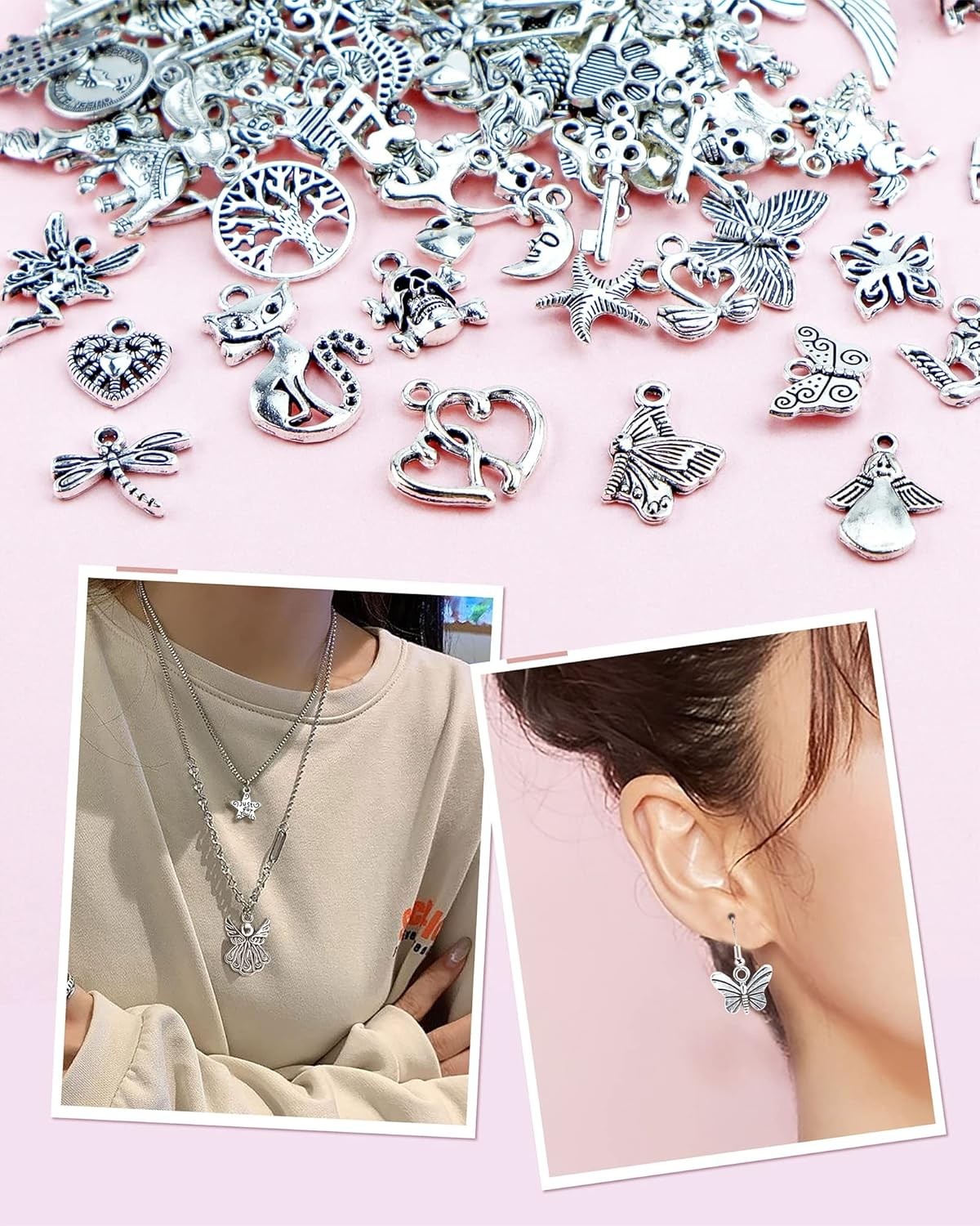 100pcs Tibetan Silver Charms Bulk Assorted Jewelry Making DIY Bracelet Pendant