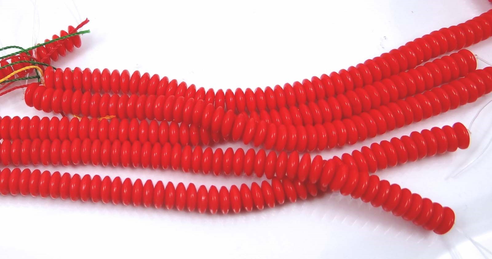 50 Czech Glass Rondelle Beads – Opaque Red 6x2mm