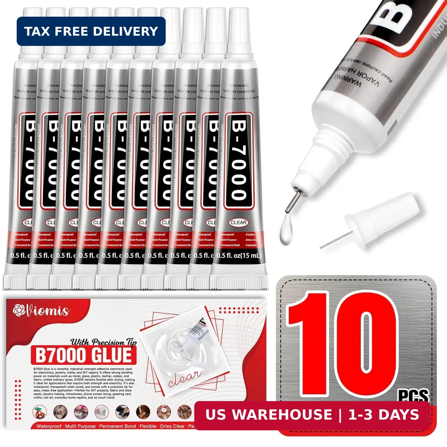 B7000 Glue 15ml/0.5 fl oz 10-Pack – High Strength, Flexible, Waterproof Adhesive