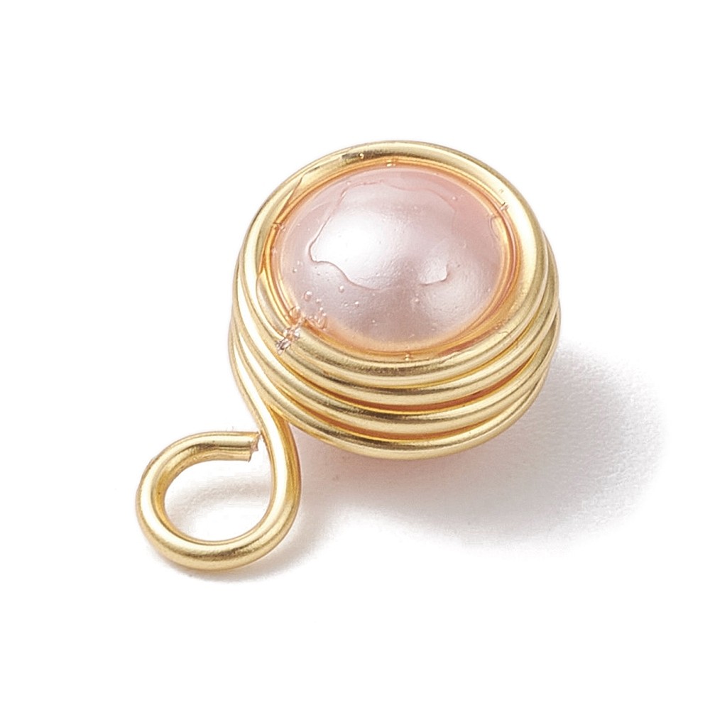 30pcs Pearl Shell Round Copper Wire Wrapped Pendant Earring Charm Jewelry Making