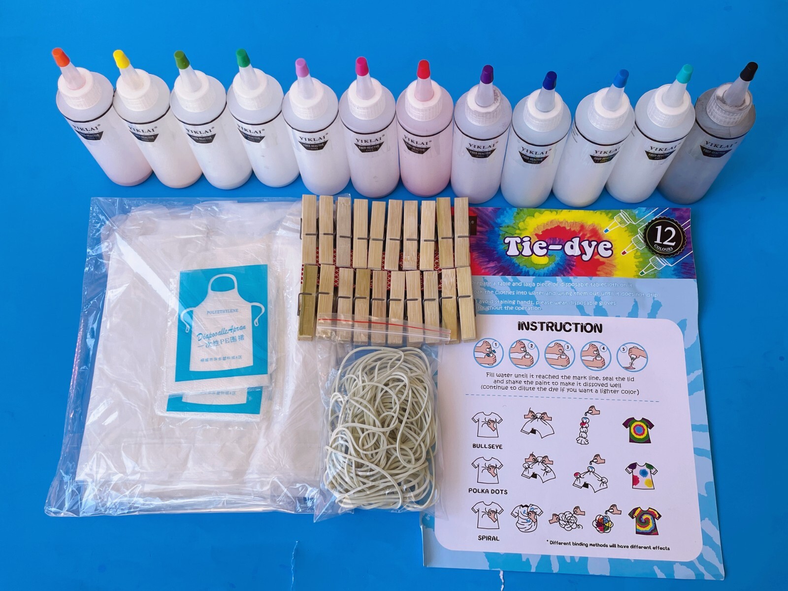 Tie Dye Kit for Kids and Adults 12 Colors Funnel Guide Book Rubber Bands