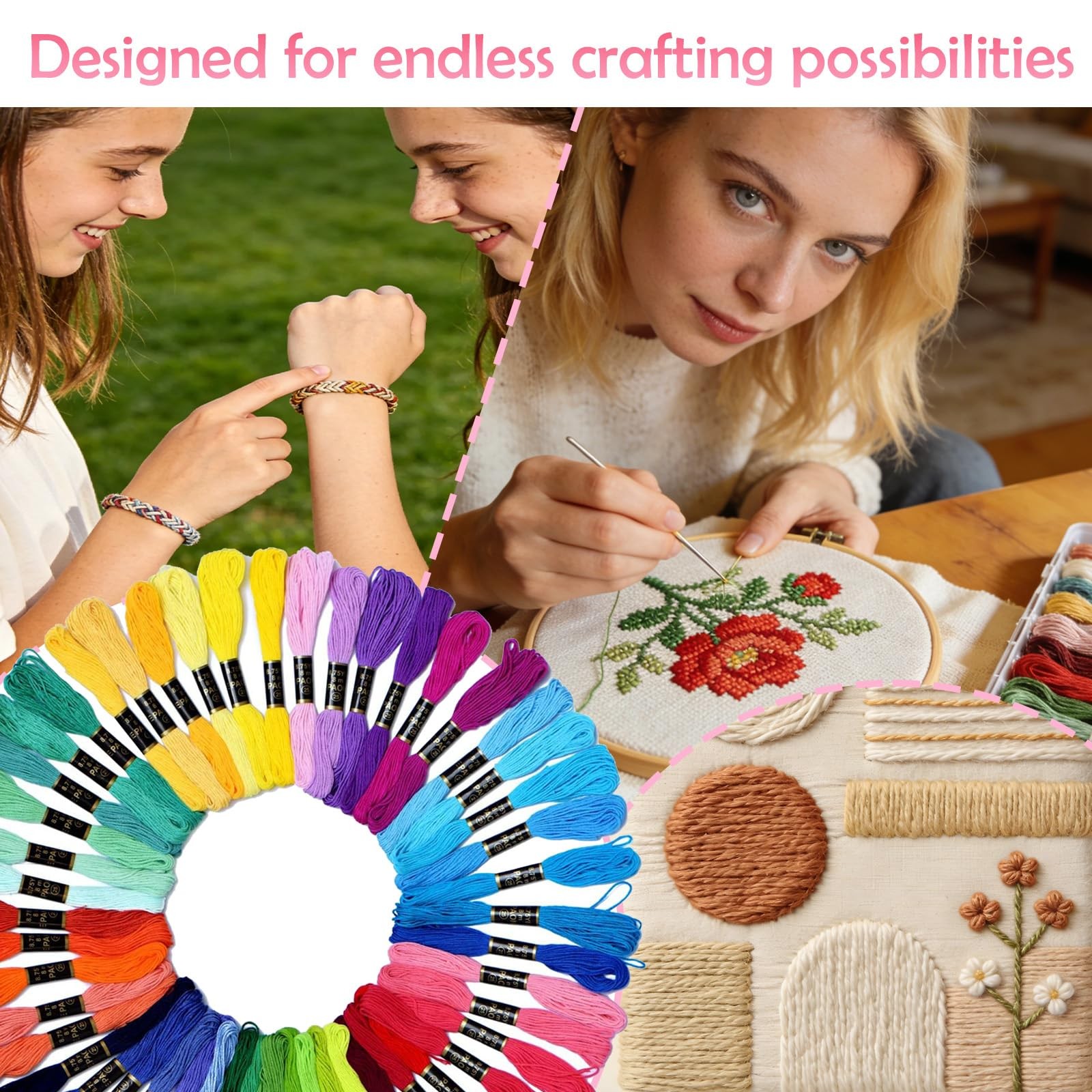 Friendship Bracelet String 50 Skeins 1 Pack, vibrant rainbow color