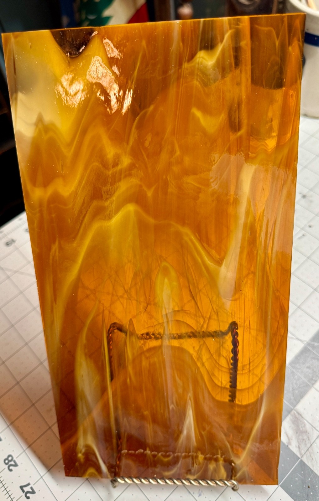 Stained Glass~Transparent Dk Amber Streaky~Med Amber Textured~Dk Amber Cathedral