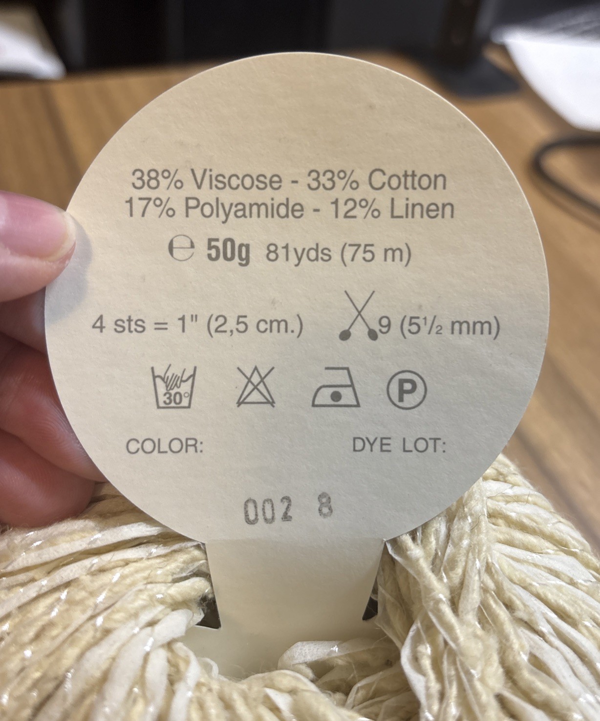 Tahki Yarns Positano Made In Italy NWT 50g 81 Yards Ivory Cotton, Linen, Viscose