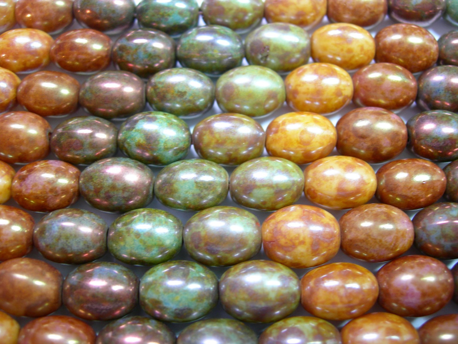 15 10x7mm 5 color Picasso Luster Rice Oval Czech Glass Beads