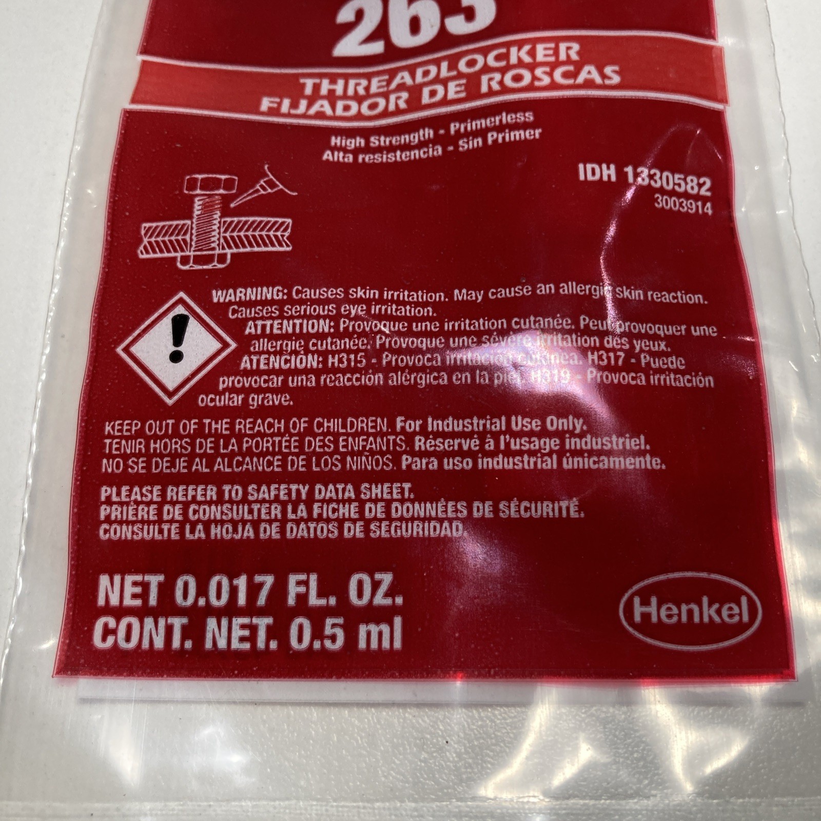 Loctite Threadlocker 263 0.5mL Tube Red Thread Lock Henkel IDH 1330582 .017 Oz