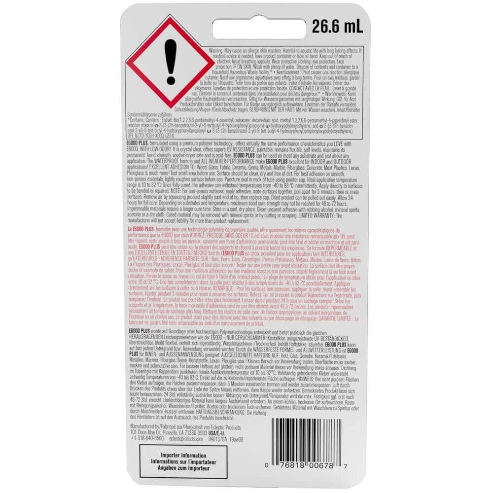 E6000 Eclectic Products inc. Plus Multi-purpose Clear Glue, 26.6ml,