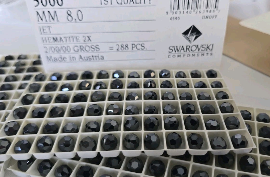 24pcs #5000 Genuine Swarovski Crystal 8mm Round Beads Jet Black Hematite 2X AB