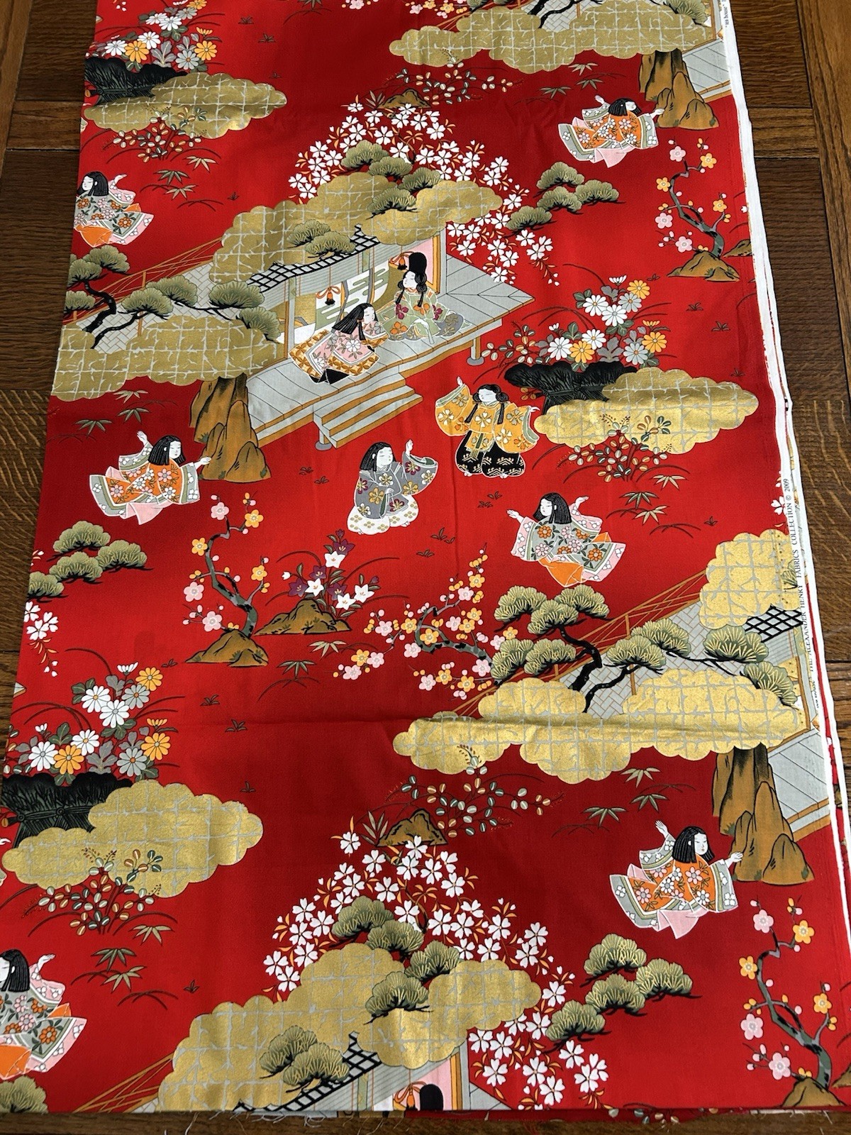 Asian Tea Party Alexander Henry Black Red White GOLD 100% COTTON QUILT FABRIC