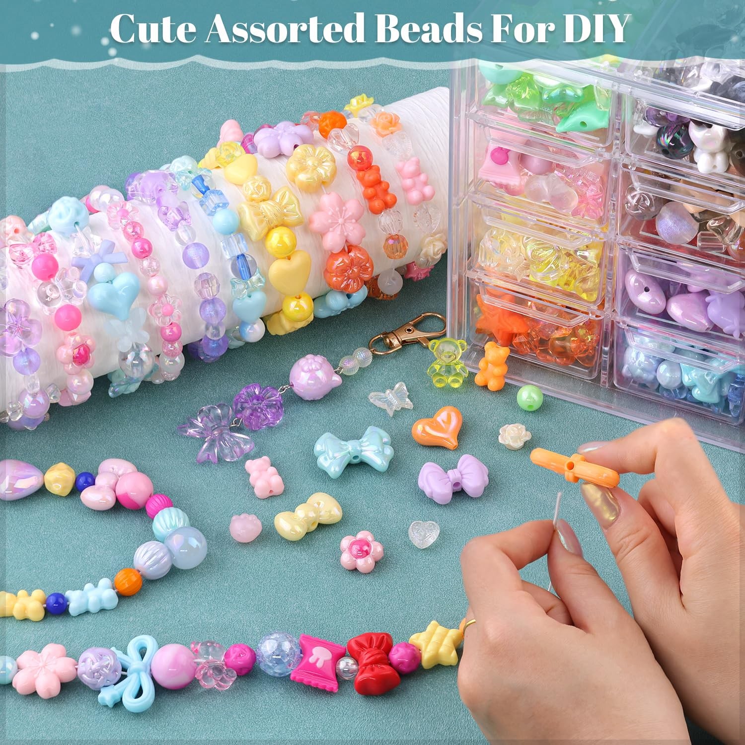 Assorted Acrylic Beads,260-320PCS 6 Colors Series Aesthetic Bead for Bracelet Ma