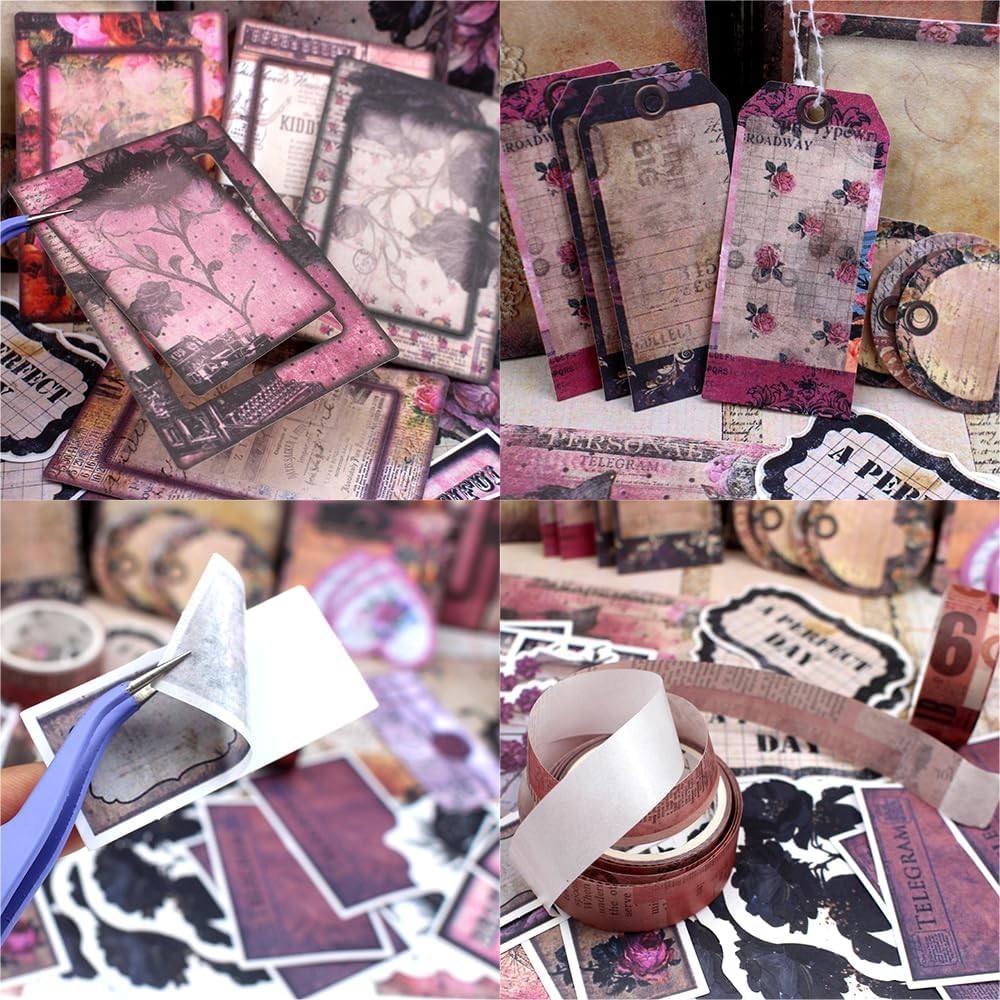 Vintage Scrapbooking Supplies Kit, 185Pcs Junk Journal Kit, A6 Scrapbook Paper