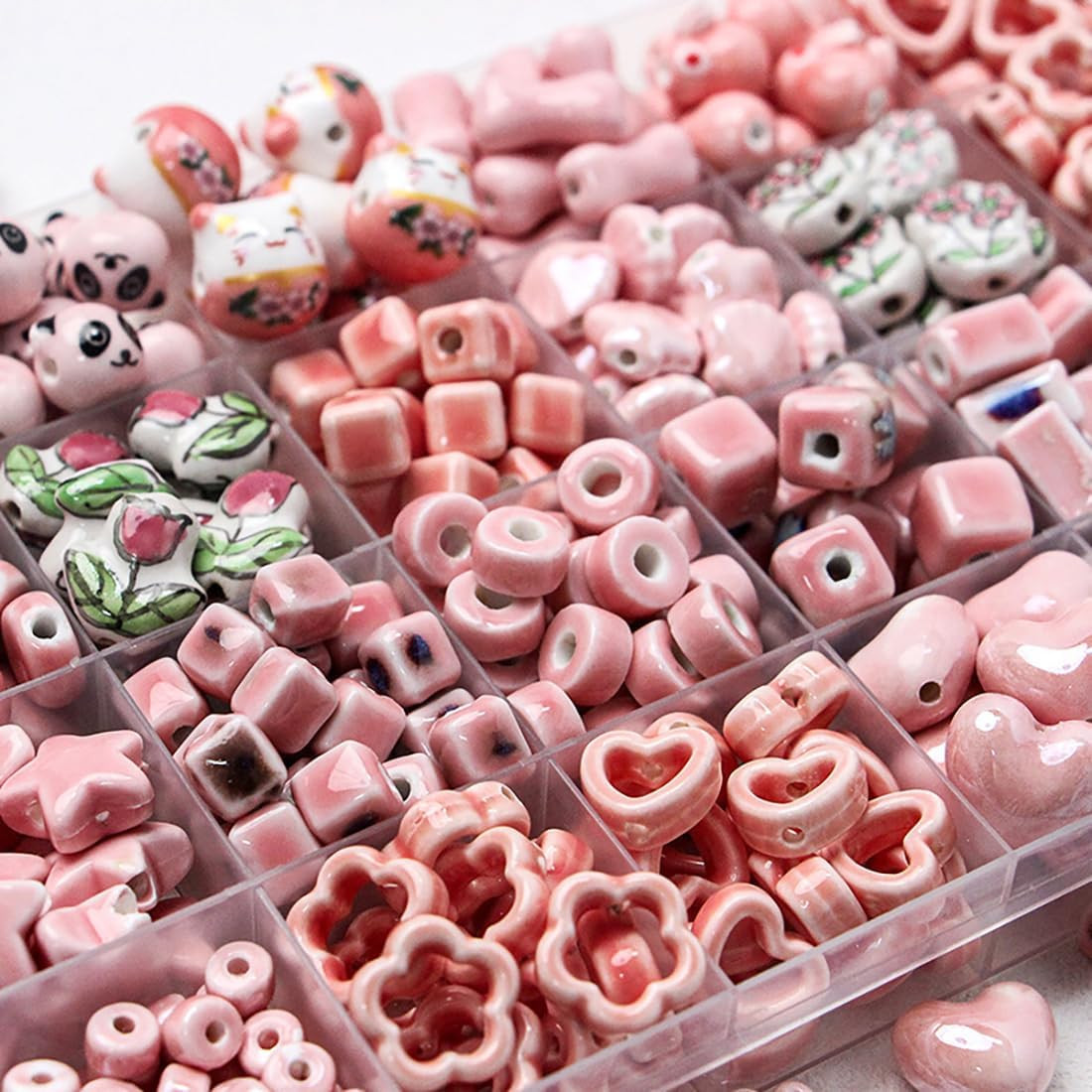 30Pcs Pink Ceramic Beads,Chinese Special Porcelain Beads,Animal Shape Ceramic Be