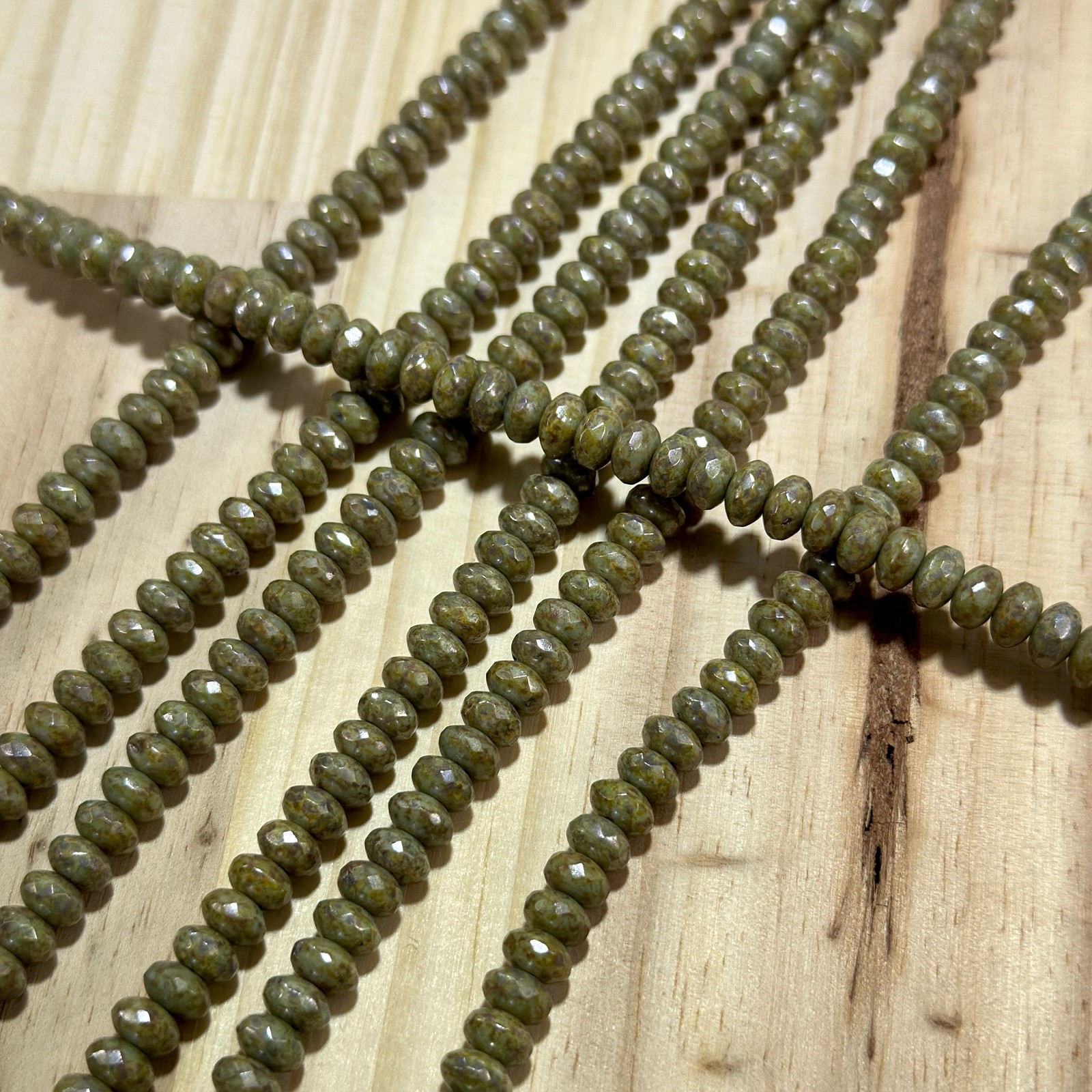 Czech Glass Rondelle Spacer Beads 4x7mm Green Patina tire/donut beads 42pcs J810
