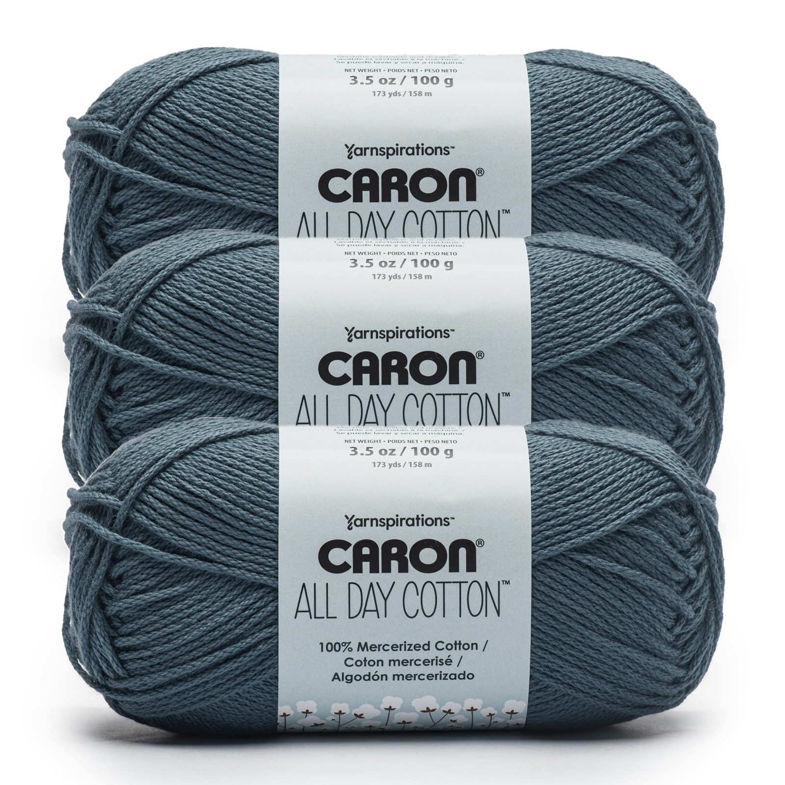 Caron All Day Cotton – 3 Pack of 173 Yards/3.52 oz Country Blue 100% Merceriz…