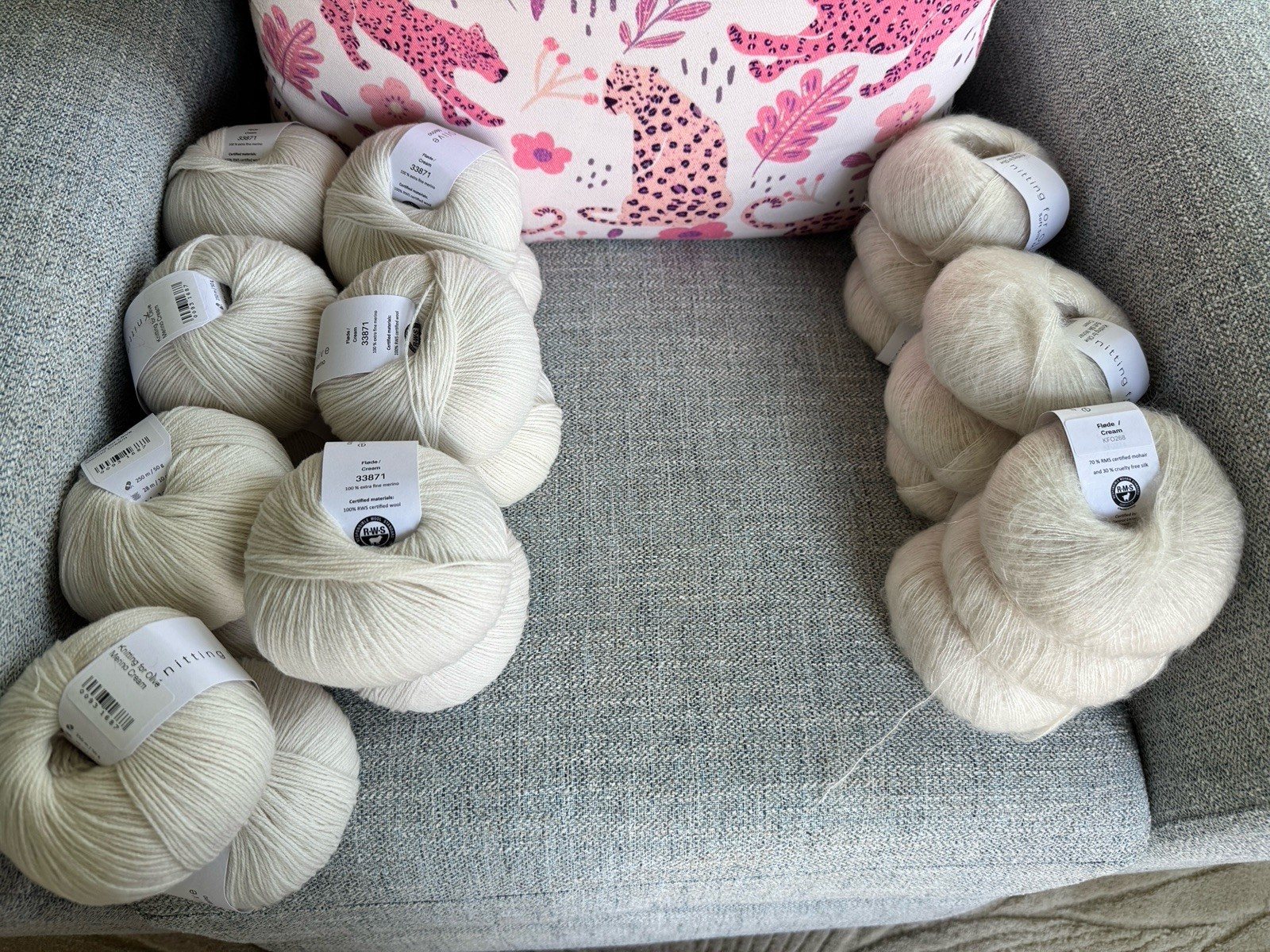 Knitting For Olive Merino Skeins (14) and Silk Mohair (9) Cream NEW