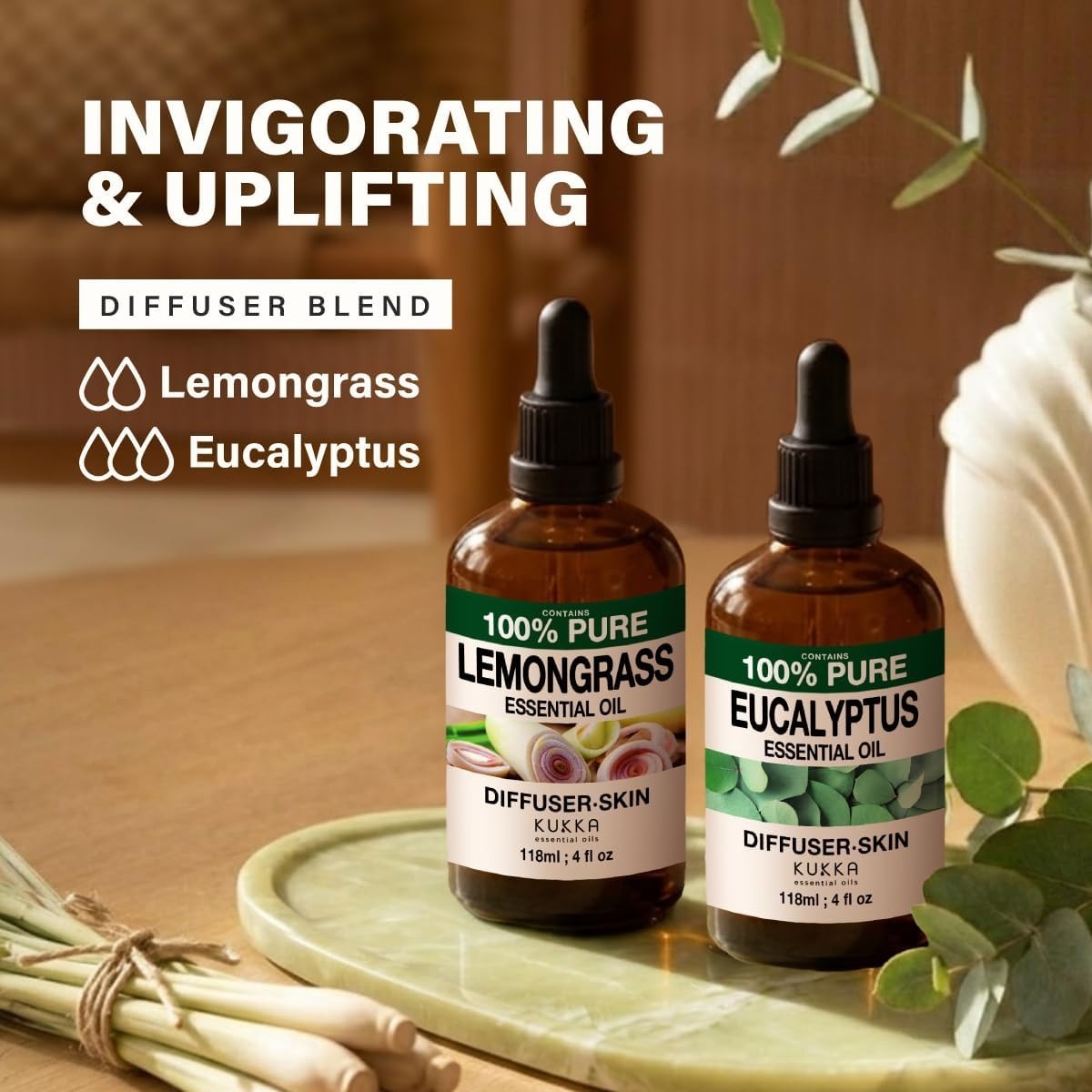100% Pure Lemongrass Oil – 4 Fl Oz Lemongrass Essential Oil for Diffuser, Skin C