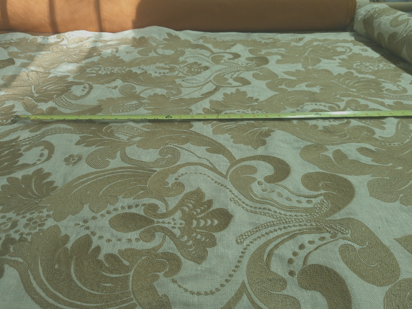 Parisian Embroidered Linen Baroque Large Scale Discontinued Vervain Creme/Toffee