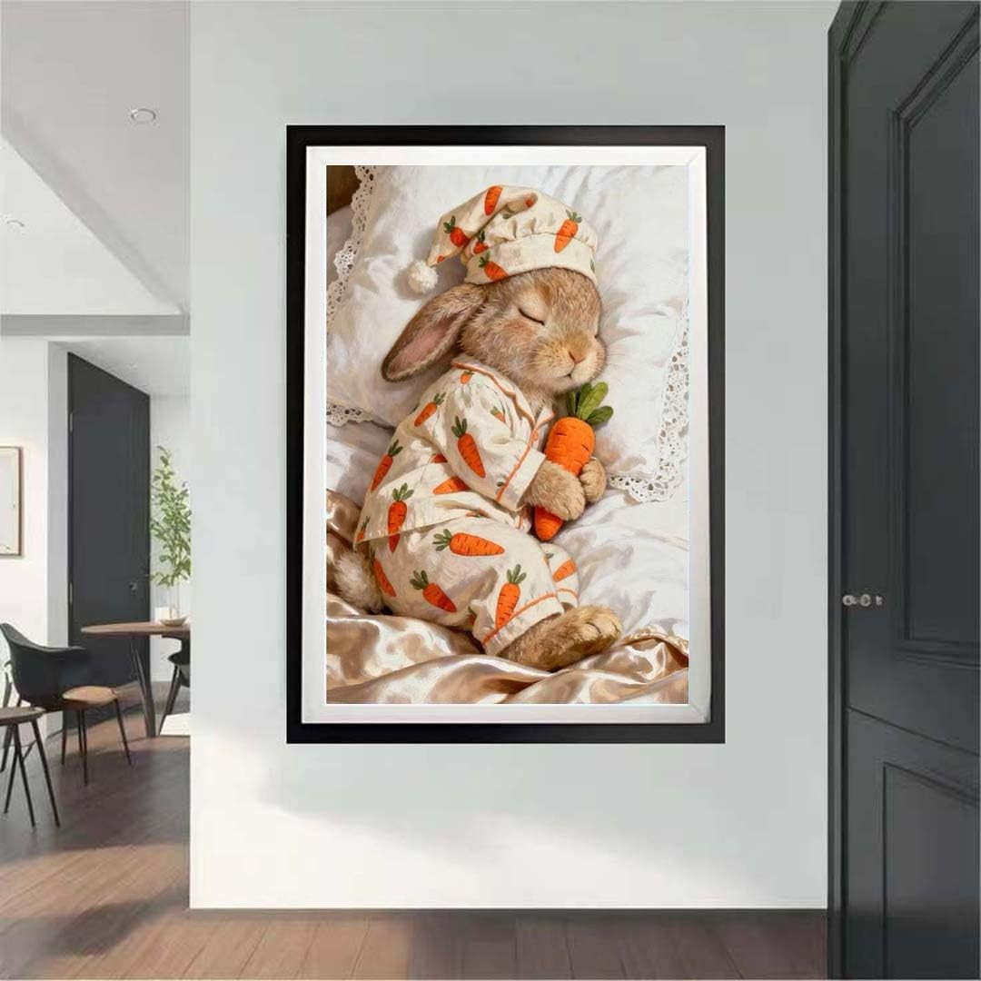 Cute Rabbit Carrot Diamond Art Kits for Adults, Cute Animals 5D Diamond Painting