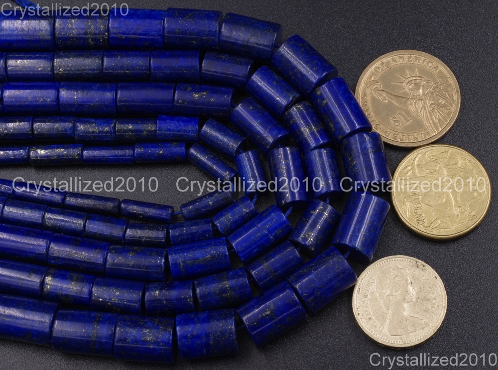 Natural Lapis Lazuli Gemstone Tube Spacer Loose Beads 4mm 6mm 8mm 10mm 15.5″