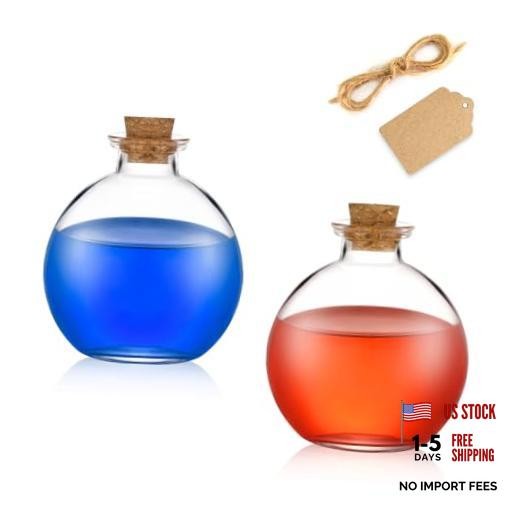 2 pack Glass Potion Bottles with Corks 5oz Empty Spherical Jars for DIY Small