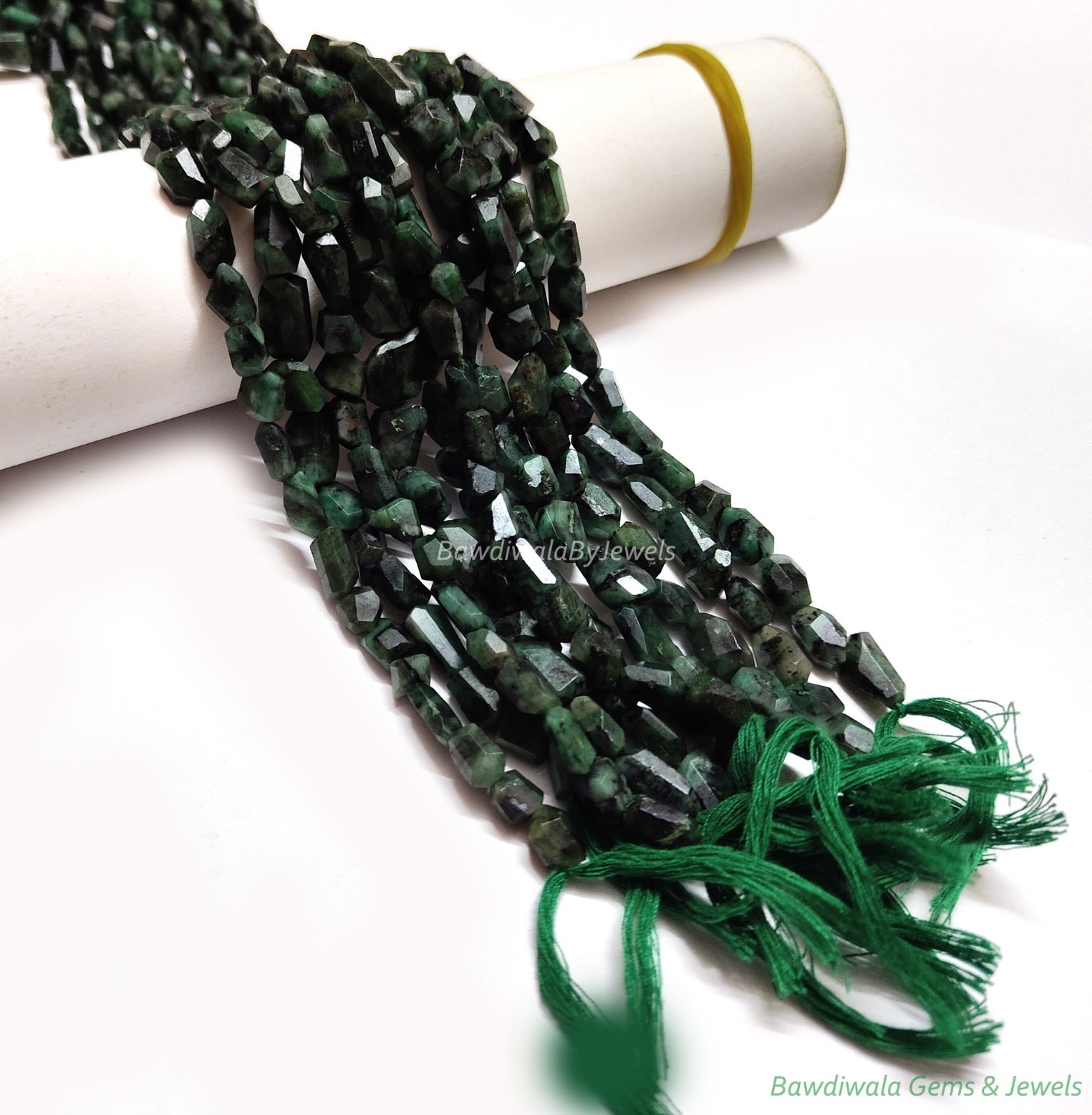 Natural Emerald Faceted Nugget Beads – Green Emerald Gemstone Tumble Bead Strand