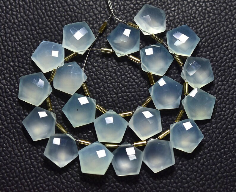 Aqua Chalcedony Beads 8 MM Briolettes Beads 10 pcs Faceted Pentagon Shape Beads