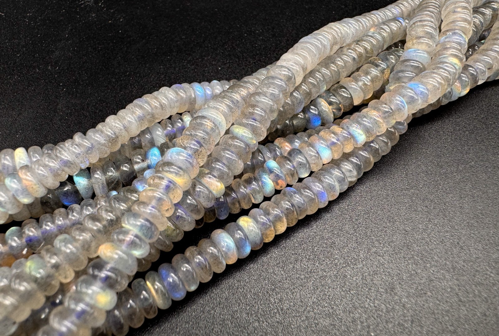 Natural Flashy Rainbow Gray Labradorite 6mm Rondelle Gemstone Beads RD18
