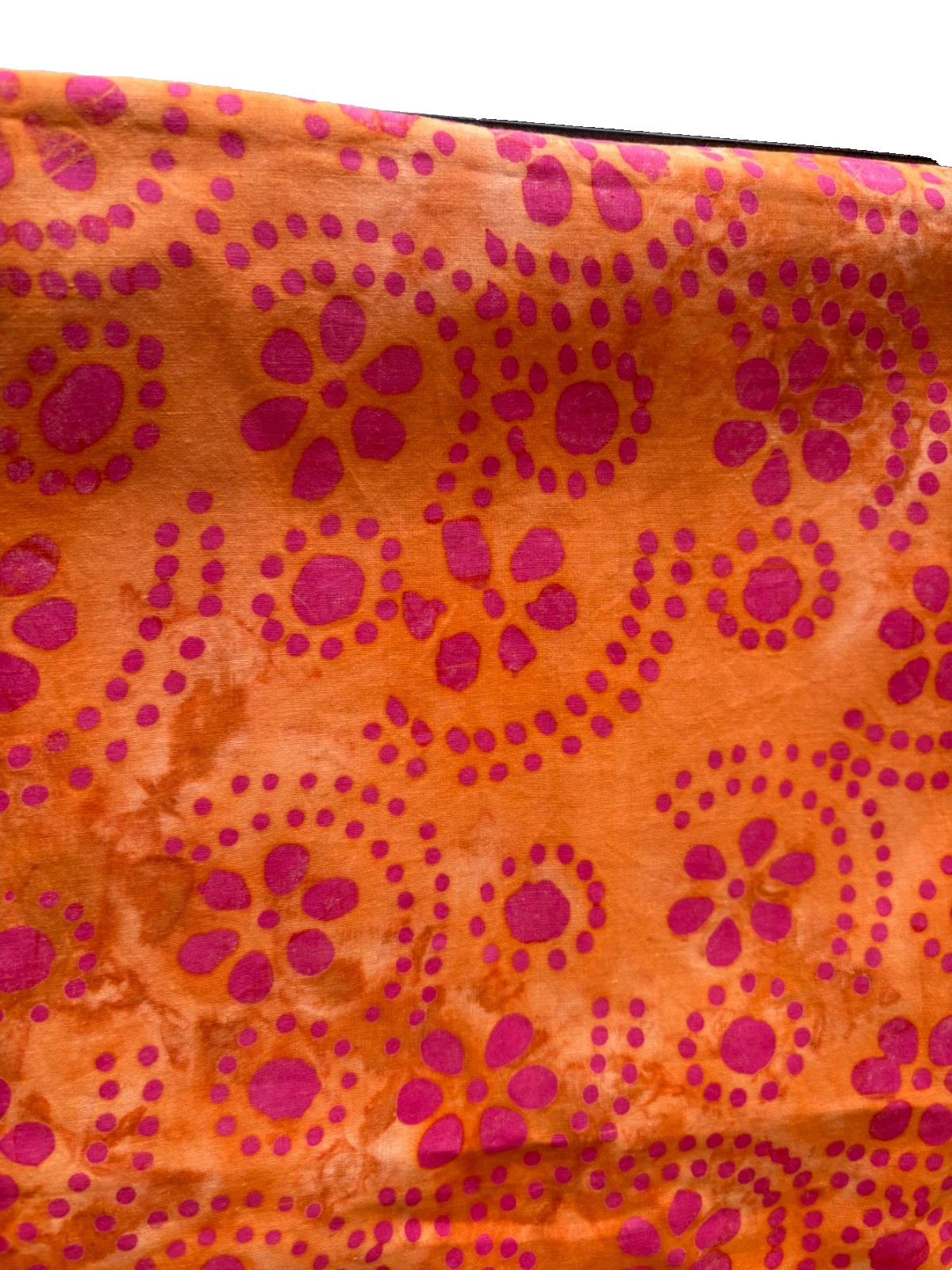 Cotton Batik Fabric Orange Fuchsia Flower – 2 yards – up to 45″ wide.