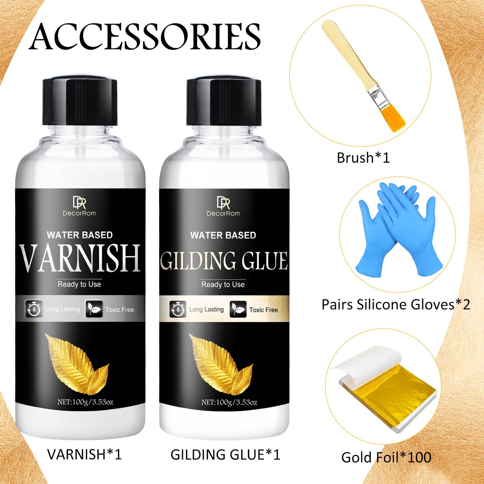 Gold Leaf Gilding Adhesive Kit – 2 x 3.5oz Water-Based Adhesive & Varnish wit…