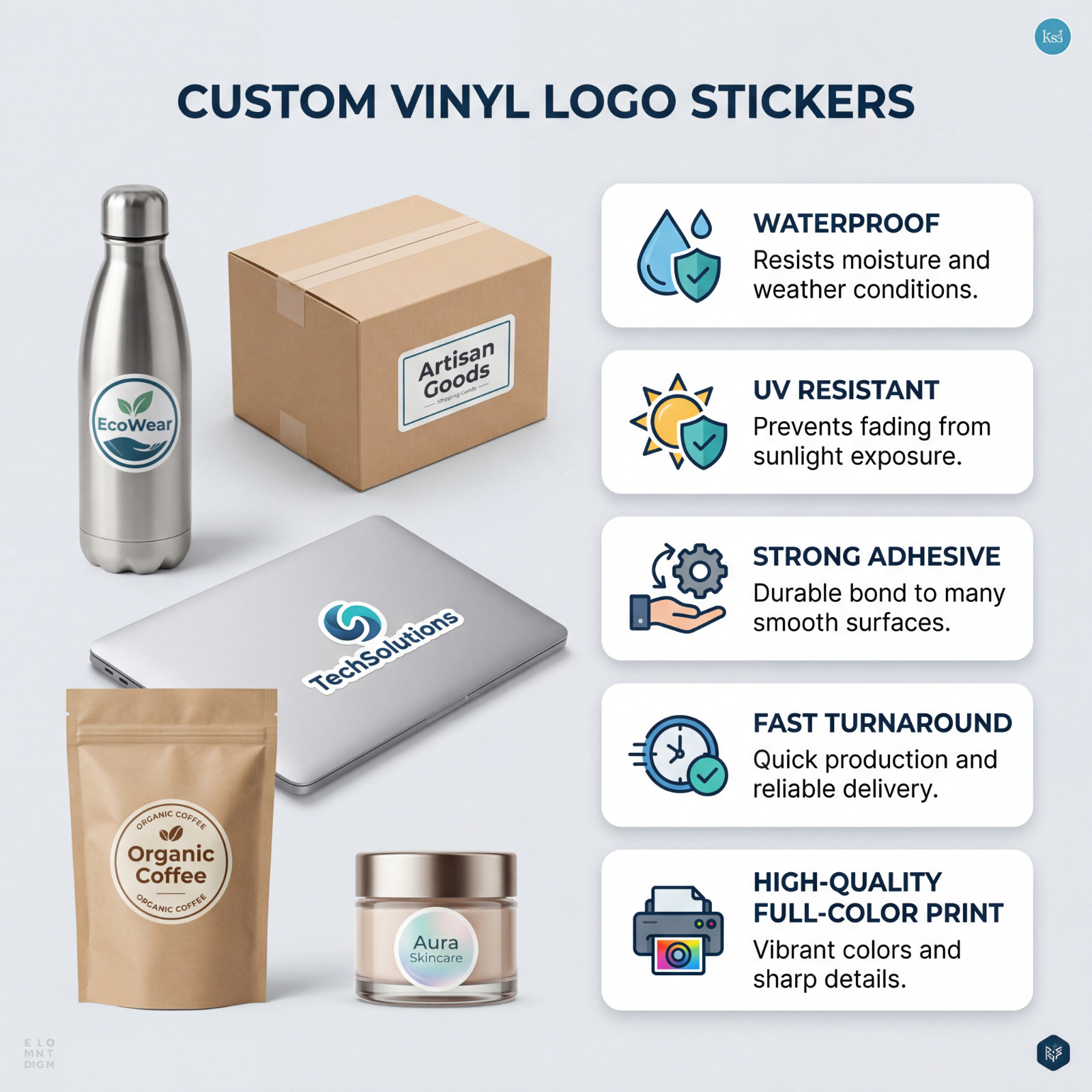 100 Custom Round Logo Stickers – Waterproof Vinyl Business Labels, Personalized